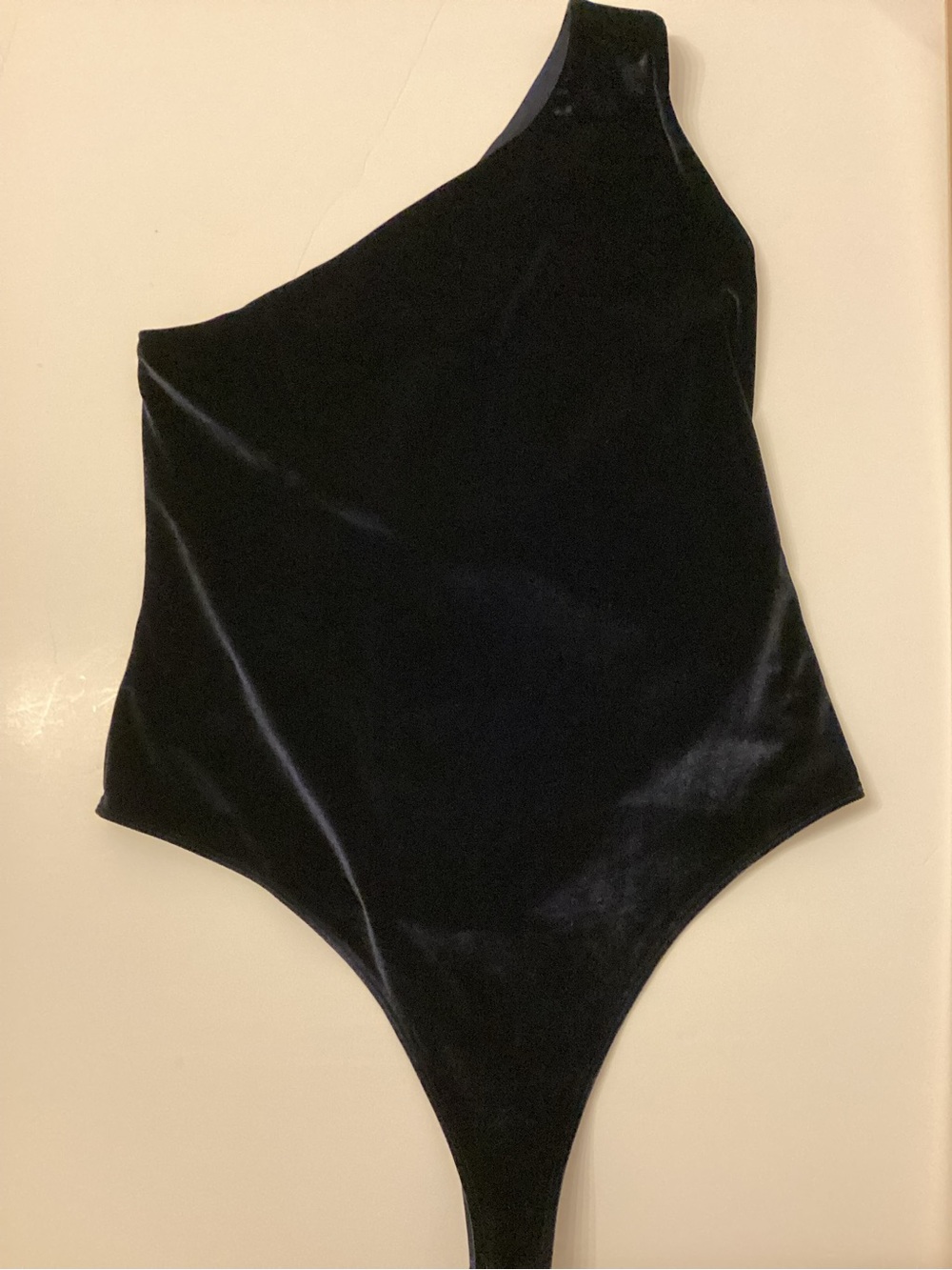 Women Blue Navy Suede Fabric One-Shoulder Gigi Velour Bodysuit XL